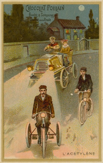 Phares à acétylène sur une voiture et une moto - French School