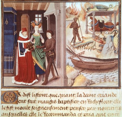 Acteur portant un costume de diable, miniature du Cycle de Renaud de Montauban, France XVe siècle - French School