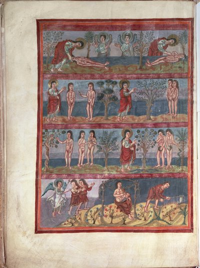 Adam et Ève, de la Bible de Moutier-Grandval, illuminée dans l