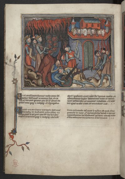 Add 17333, f.42v, Miniature des armées du Ciel combattant le dragon (Apocalypse XIX:19-20), de l