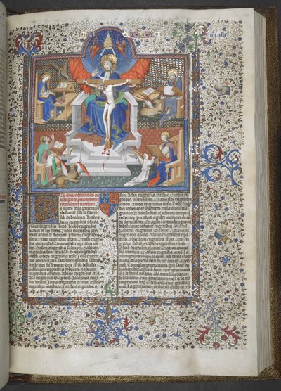 La Trinité et les quatre Évangélistes (vélin) - French School