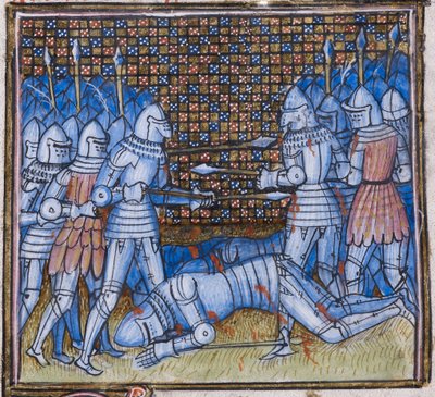 Mort de Sir John Chandos. Une bataille médiévale, illumination de 