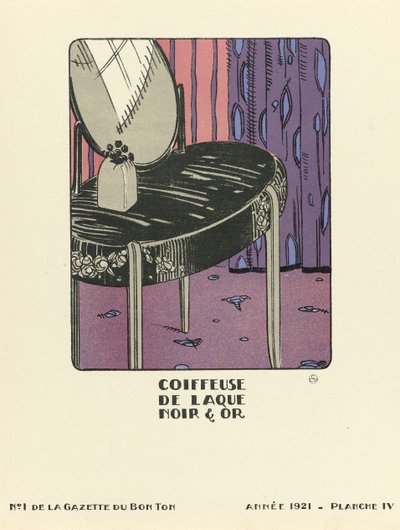 Advertisement for "Coiffeuse de Laque Noir  Or", pub.1921 (pochoir print) - French School