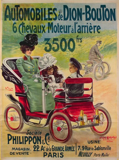 Publicité pour les automobiles De Dion-Bouton, vers 1900 - French School