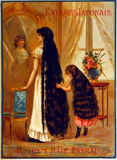 Publicité pour Extrait Japonais, un produit capillaire favorisant la croissance des cheveux, 1895 - French School