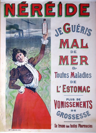 Publicité pour le médicament Néréide contre le mal de mer, vers 1900 - French School