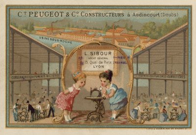 Publicité pour les machines à coudre Peugeot - French School