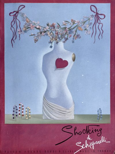 Publicité pour le parfum "Shocking" de Schiaparelli, illustration tirée du magazine "Vogue", novembre 1938 (lithographie couleur) - French School