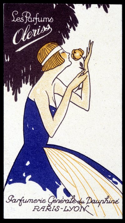 Carte publicitaire pour les parfums Oleriss de la Parfumerie Générale du Dauphiné - French School