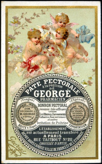 Carte publicitaire pour la Pâte Pectorale à la Réglisse par Georgé Pharmacien. sd. 19ème siècle - French School