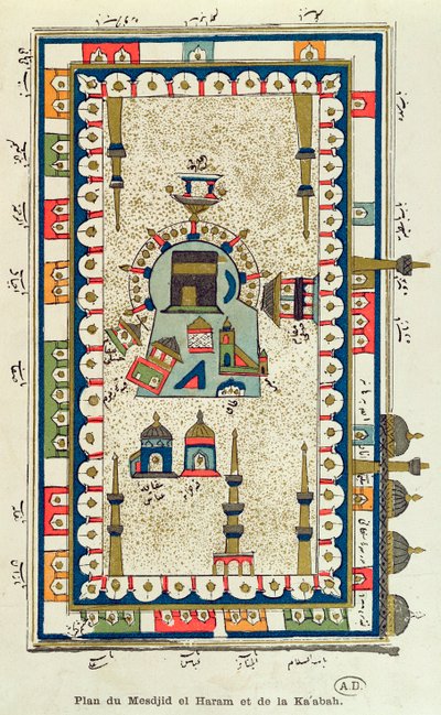 Plan aérien de la Masjid-el-Haram et de la Kaabah, La Mecque - French School