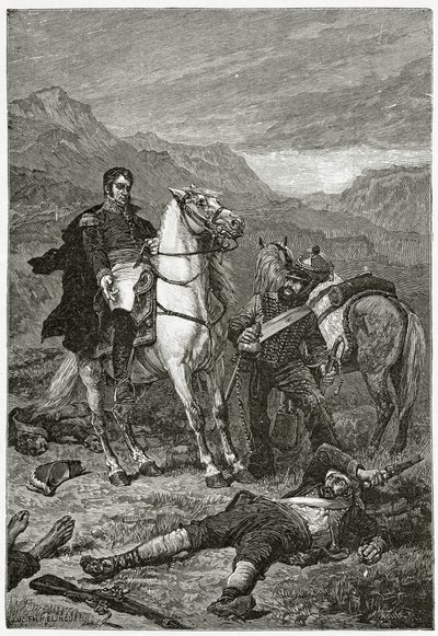 Après la Bataille, 19e siècle (gravure en noir et blanc) - French School