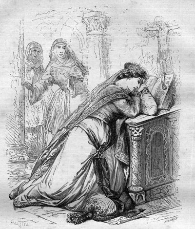 Agnès de Méranie ou Méran (1172-1201), reine de France, envoyée au couvent par le roi Philippe Auguste. Gravure dans « Histoire des papes (...) Crimes des reines, rois et empereurs à travers les siècles » par Maurice Lachatre - French School