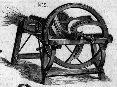 Machine agricole : une hache anglaise présentée au concours agricole de Paris en 1860. Gravure dans « Le Monde Illustré » n°169 du 7 juillet 1860 - French School