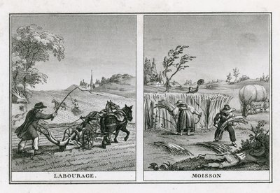 Scènes agricoles de labour et de récolte - French School
