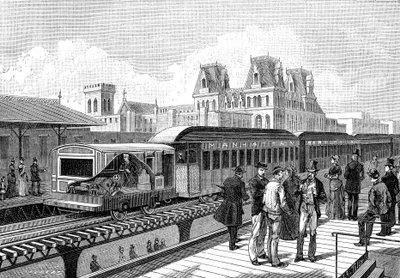 Métro aérien (électrique) à New York en 1885 - French School