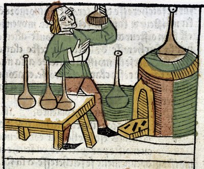 Alchimiste - dans « Les propriétaires des choses corporelles et spirituelles » (livre XVIII) par Glanville, Lyon - French School