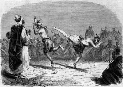 Coutume algérienne : danse arabe. Dessin de M. Rigo, d