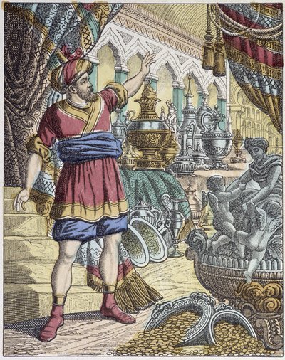 Ali-Baba dans une salle au trésor. Contes des mille et une nuits. - image d