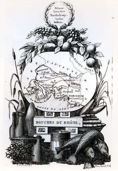 Carte allégorique du département des Bouches-du-Rhône, vers 1830 - French School