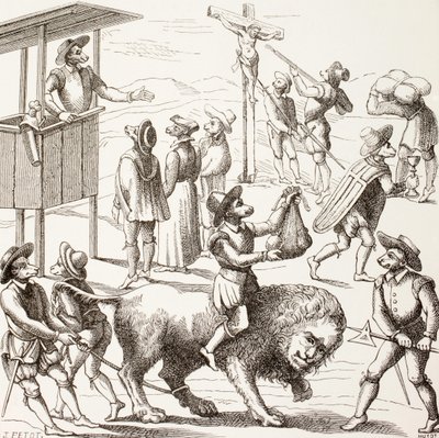 Image allégorique des excès prétendument commis par les Huguenots, de 