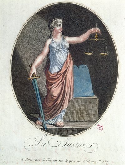Allégorie de la Justice, publiée par J. Chereau, Paris, 1792 - French School
