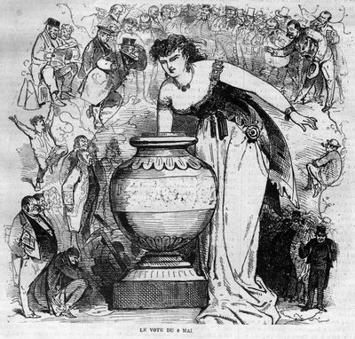 Allégorie du plébiscite du 8 mai 1870, dernier plébiscite organisé sous le Second Empire. Gravure de 1870 - French School