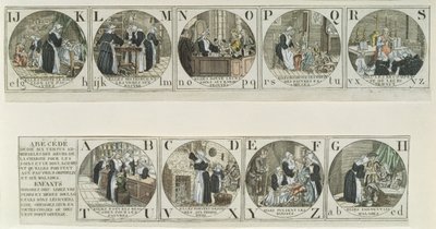 Abécédaire représentant le travail des Sœurs de la Charité, début du XIXe siècle (gravure en couleur) - French School