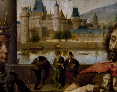 Retable du Parlement de Paris, détail du Louvre et de la Seine - French School