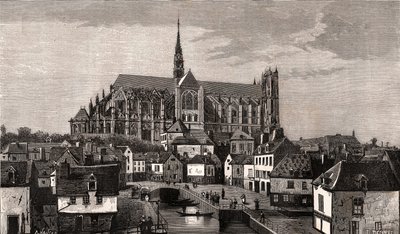 Amiens - Nord-Pas-de-Calais-Picardie - gravure dans "La France illustrée: géographie, histoire, administration statistique" par V.A. Malte-Brun. 1884 - French School