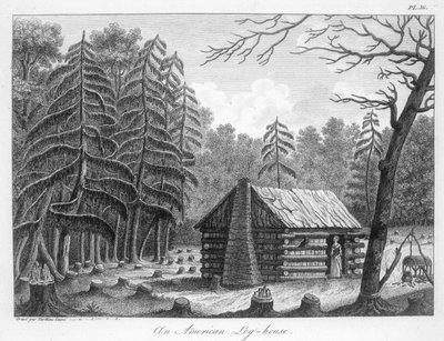 Une maison en rondins américaine, gravée par Tardieu - French School