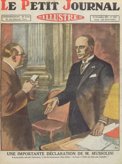 Une déclaration importante de Benito Mussolini, Le Petit Journal, 25 décembre 1927 - French School