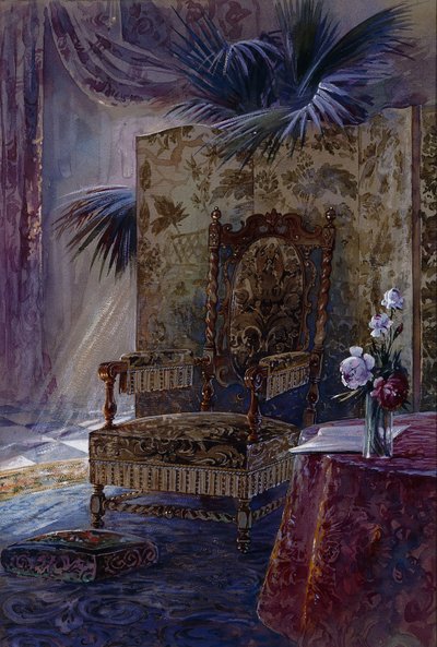 Intérieur avec un fauteuil en noyer du 17e siècle, vers 1880 - French School