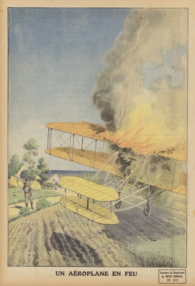 Un avion en feu - French School