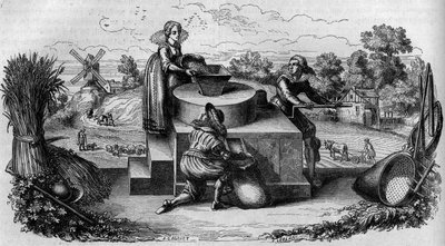 Un moulin à bras au XVIIe siècle en Allemagne. Gravure dans "Le Magasin pittoresque" - French School