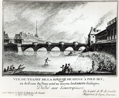 Une tentative de traverser la Seine à pied, 1784 - French School