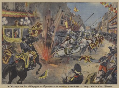 Attaque à la Bombe Anarchiste sur le Cortège Nuptial du Roi Alphonse XIII et de la Reine Victoria Eugénie de Battenberg à Madrid - French School