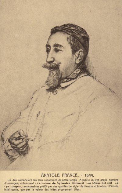 Anatole France (1844-1924), poète, journaliste et romancier français (lithographie) - French School