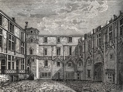 Ancien hôtel de la Tromoille, rue des Bourdonnais, Paris (1er arr) Gravure dans « Histoire physique, civile et morale de Paris : depuis les premiers temps historiques à nos jours » par Jacques Antoine Dulaure - French School
