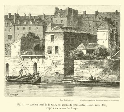 Ancien quai de la Cité, en amont du pont Notre-Dame, vers 1780 - French School