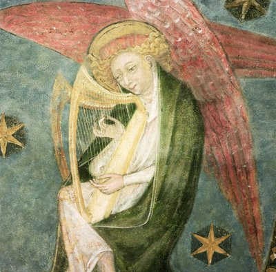 Ange musicien jouant de la harpe, détail de la voûte de la crypte - French School