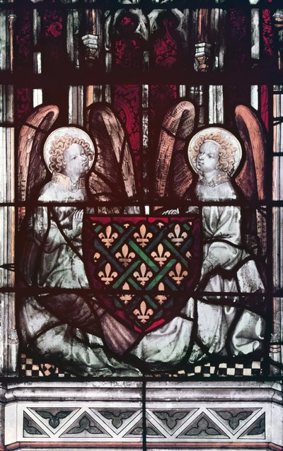 Anges portant un bouclier héraldique avec les armes du duc de Berry - French School