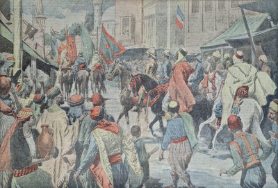 Troupes anglo-arabes entrant à Damas en 1918, de Le Pèlerin - French School