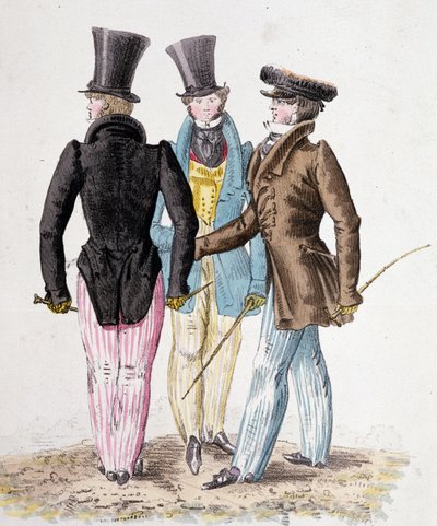 Anglomaniens, hommes en costume - lithographie - French School