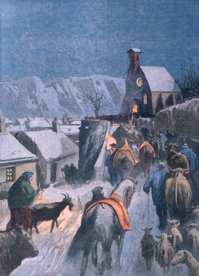 Noël des animaux dans les Cévennes, illustration de Le Petit Parisien, 27 décembre 1908 - French School