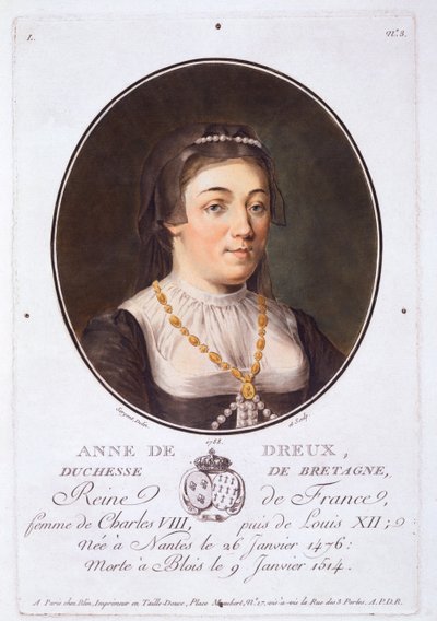 Anne de Dreux, Duchesse de Bretagne, de Portraits des grands hommes, femmes illustres, et sujets mémorables de France, publié 1787-92 - French School