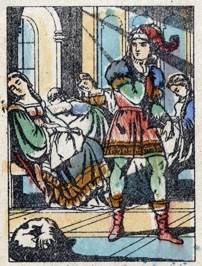 Illustration anonyme pour "La Belle au bois dormant", conte de Charles Perrault (1628-1703), écrivain français. Gravure sur bois de l