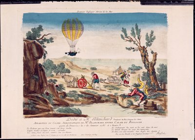 Apparition du ballon à air chaud de Jean Pierre Blanchard (1753-1809) entre Calais et Boulogne, 1785 - French School