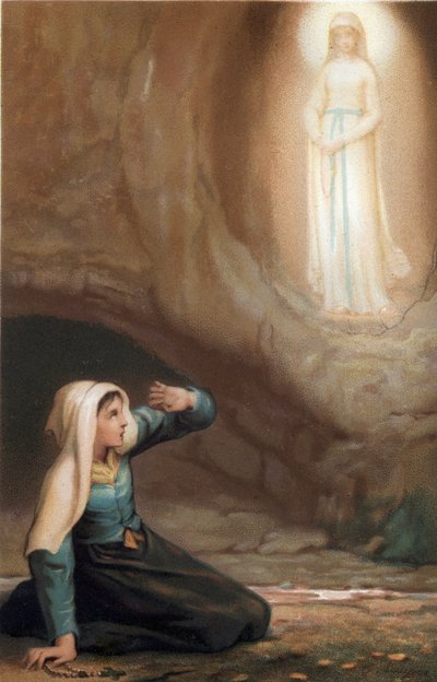 Apparition de la Vierge Marie à Bernadette Soubirous (1844-1879) dans la grotte de Lourdes, Hautes-Pyrénées (65) - French School