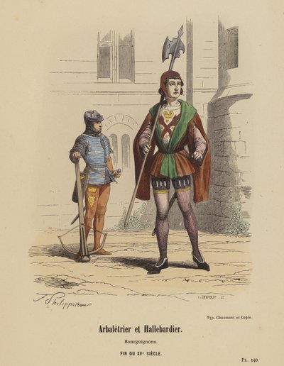 Arbalétrier et hallebardier, Bourguignons, fin du XVe siècle - French School
